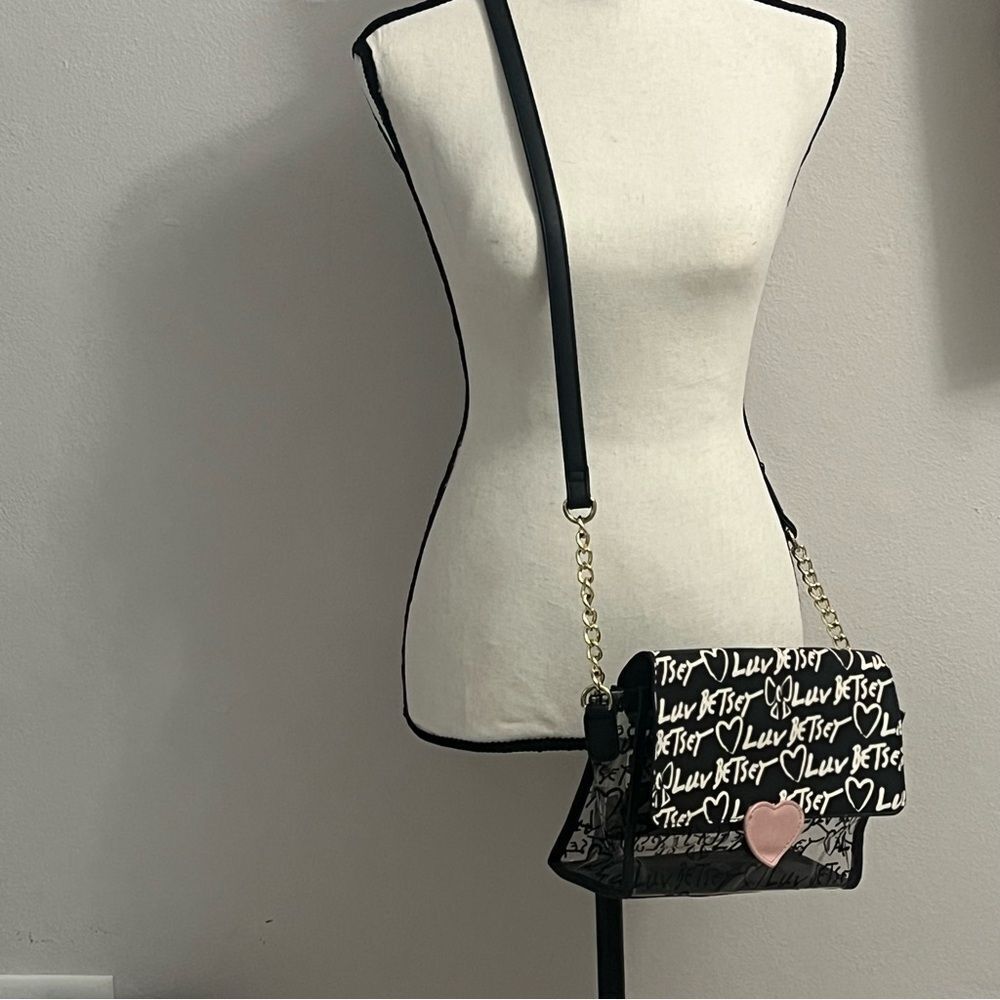 LUV Betsey by Betsey Johnson Designer Crossbody Bag Clear Black All Over Print - Picture 6 of 10